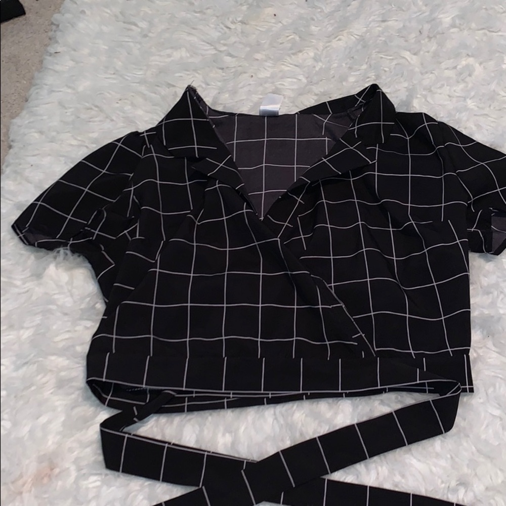 Black and White Patterned Wrap Around Crop Top